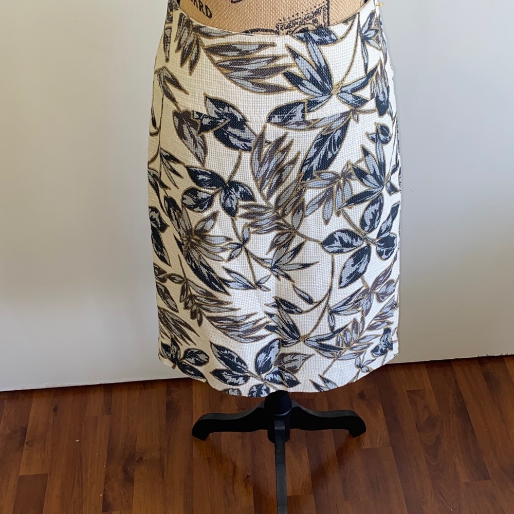 J. Crew Black and Cream Leaf Print Pencil Skirt